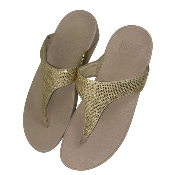 FitFlop Lulu Crystal Embellished Gold Metallic Thong Sandals Orthotic US 10 - Picture 9 of 10